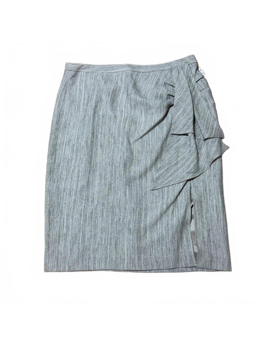 Bloomingdaleโs Womenโs Size 12 Gray Ruffle Wrap Pencil Skirt NWT